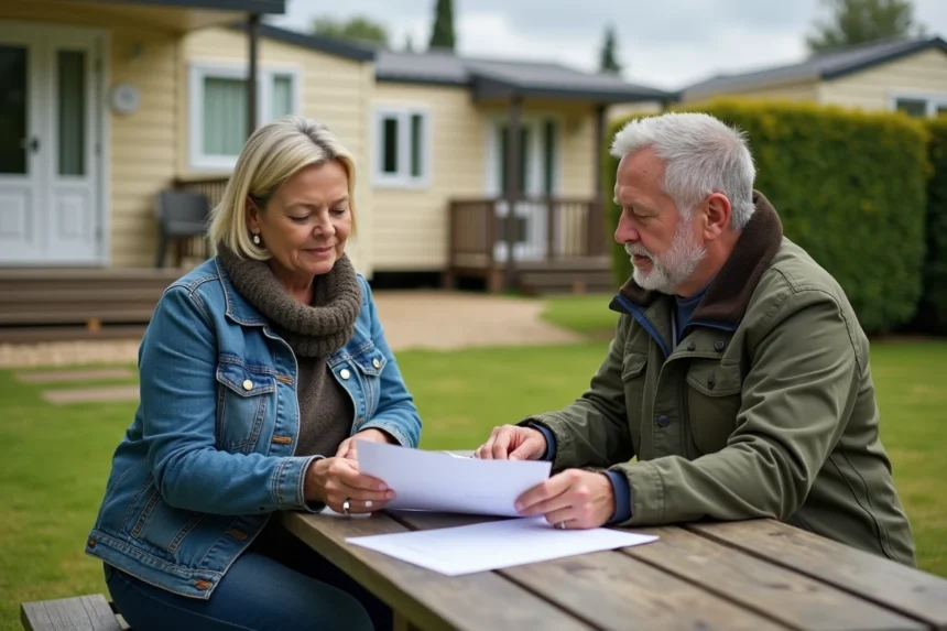Femme et gestionnaire de camping discutant de documents