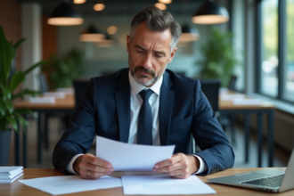 Homme comptable en costume dans un bureau moderne