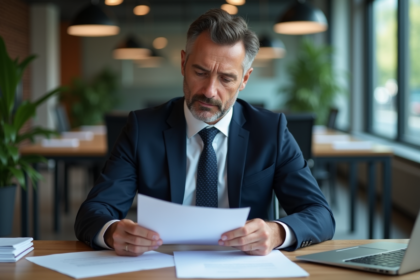 Homme comptable en costume dans un bureau moderne