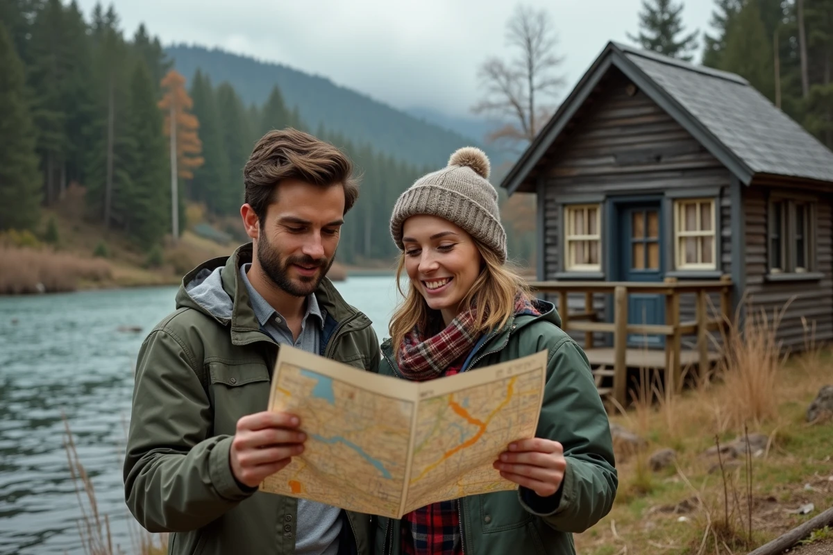 Jeune couple regardant une carte près d