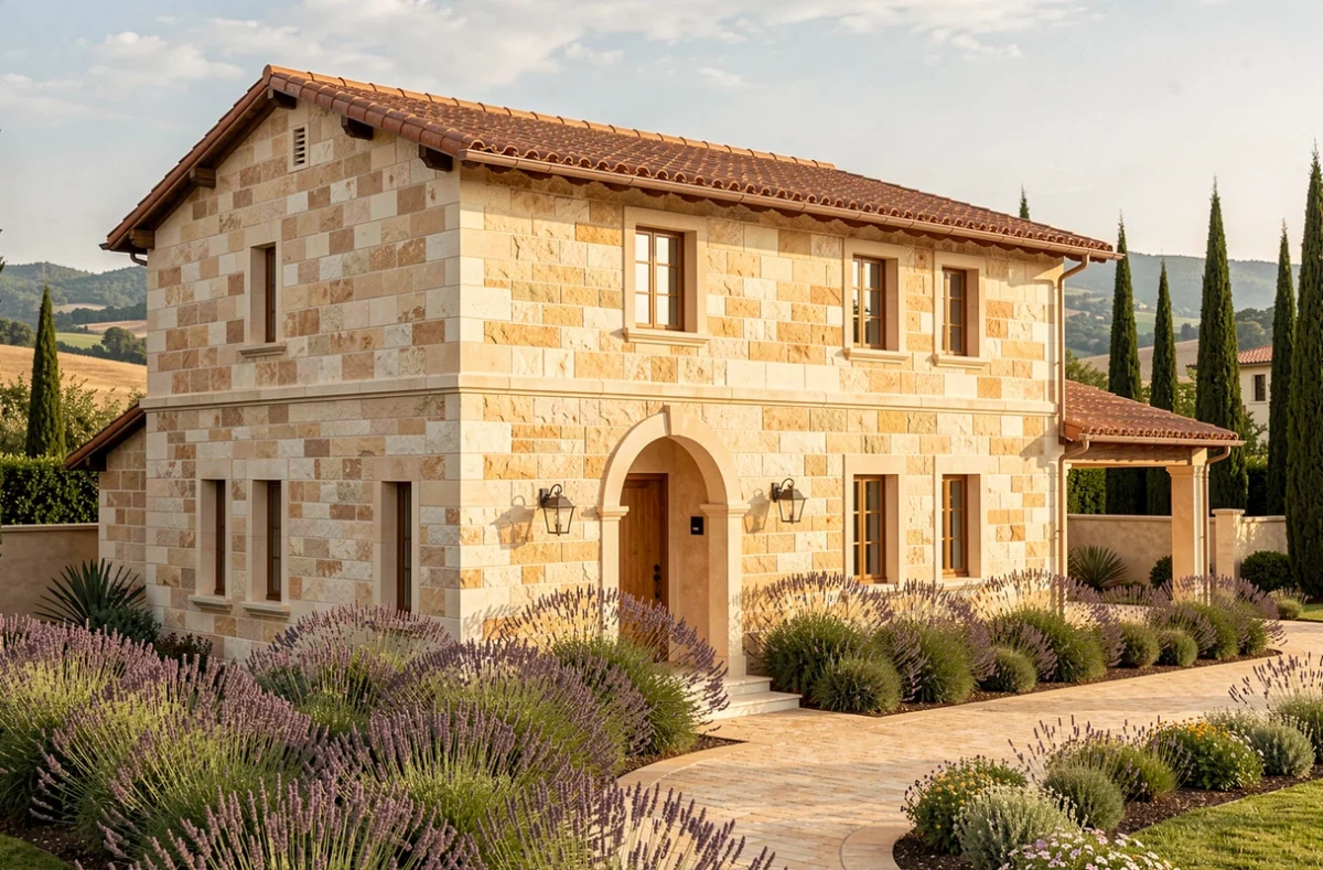 Villa de style occitan avec toiture en tuiles et façade en calcaire, représentant Demeures d'Occitanie à Toulouse