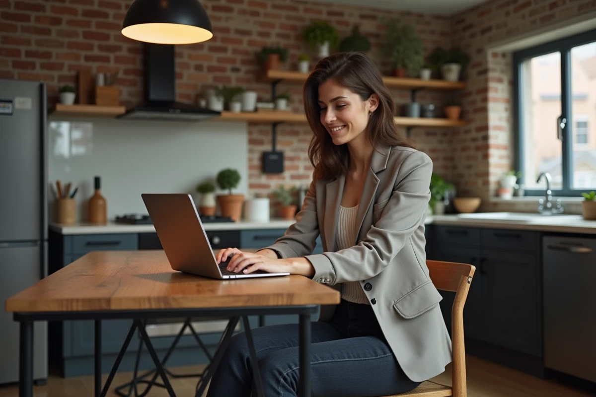Femme cherchant des annonces immobilières sur son ordinateur