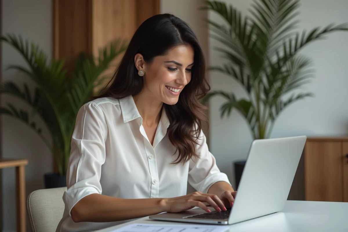 Femme au bureau à domicile travaillant sur un ordinateur