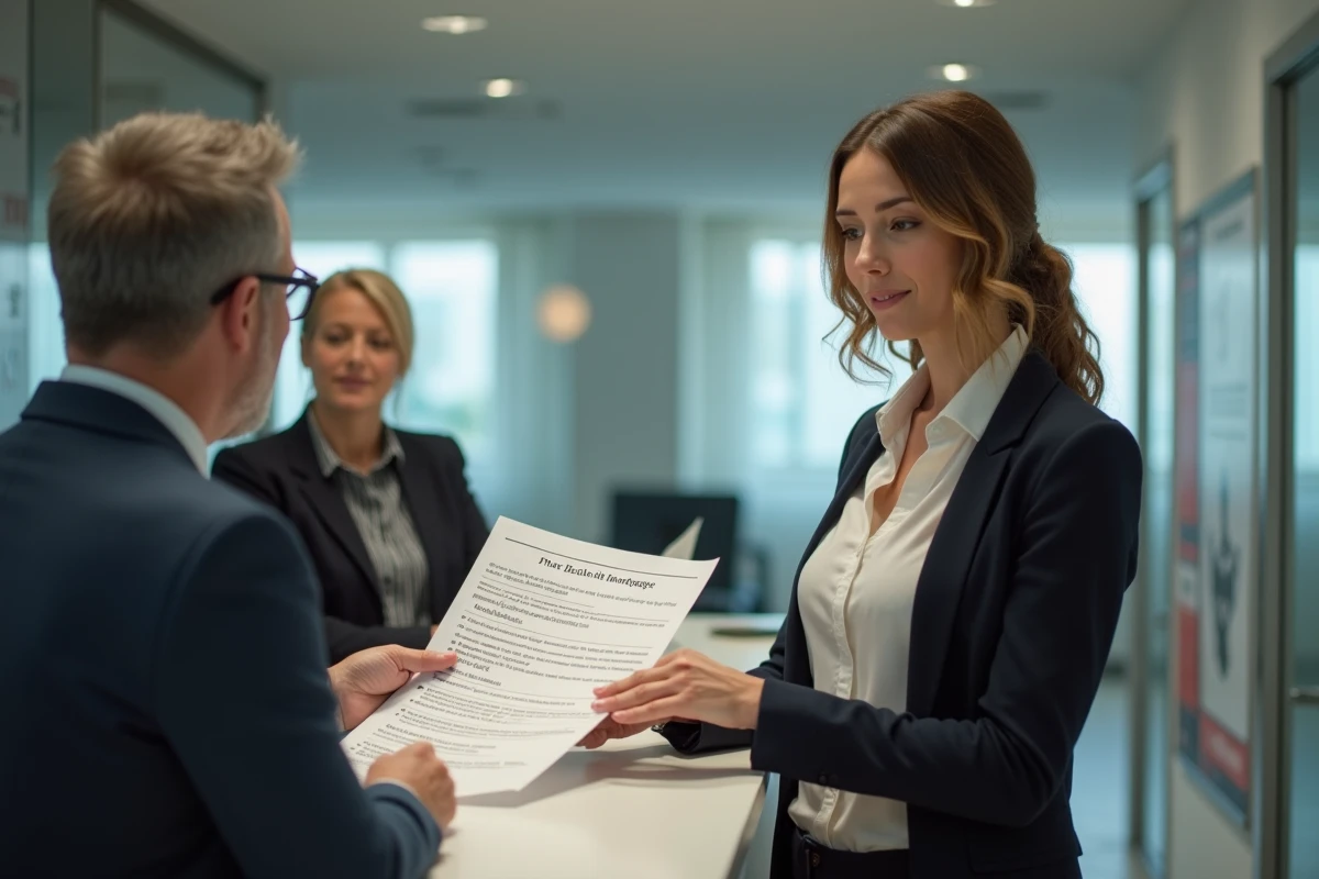 Femme discutant avec un conseiller bancaire devant un bureau