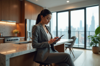 Femme professionnelle regardant des annonces immobilières