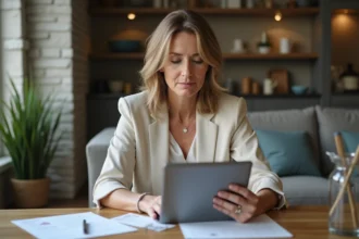 Femme d'âge moyen en tenue professionnelle examine des documents