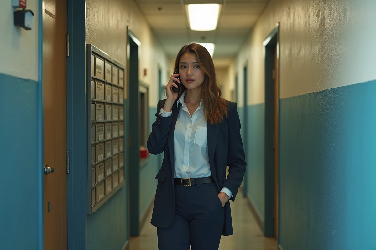 Jeune femme parlant au téléphone près du compteur d