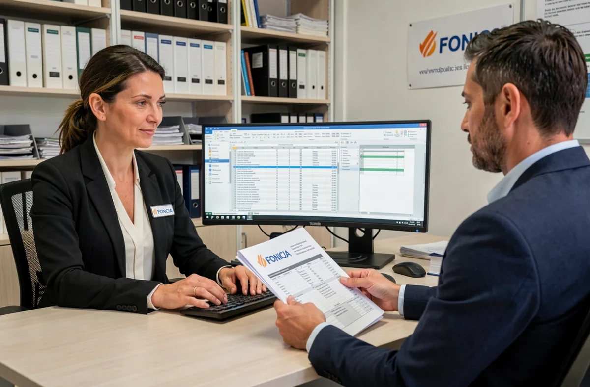 Gestionnaire Foncia en réunion avec un représentant de copropriété pour la gestion locative et le syndic d'un immeuble