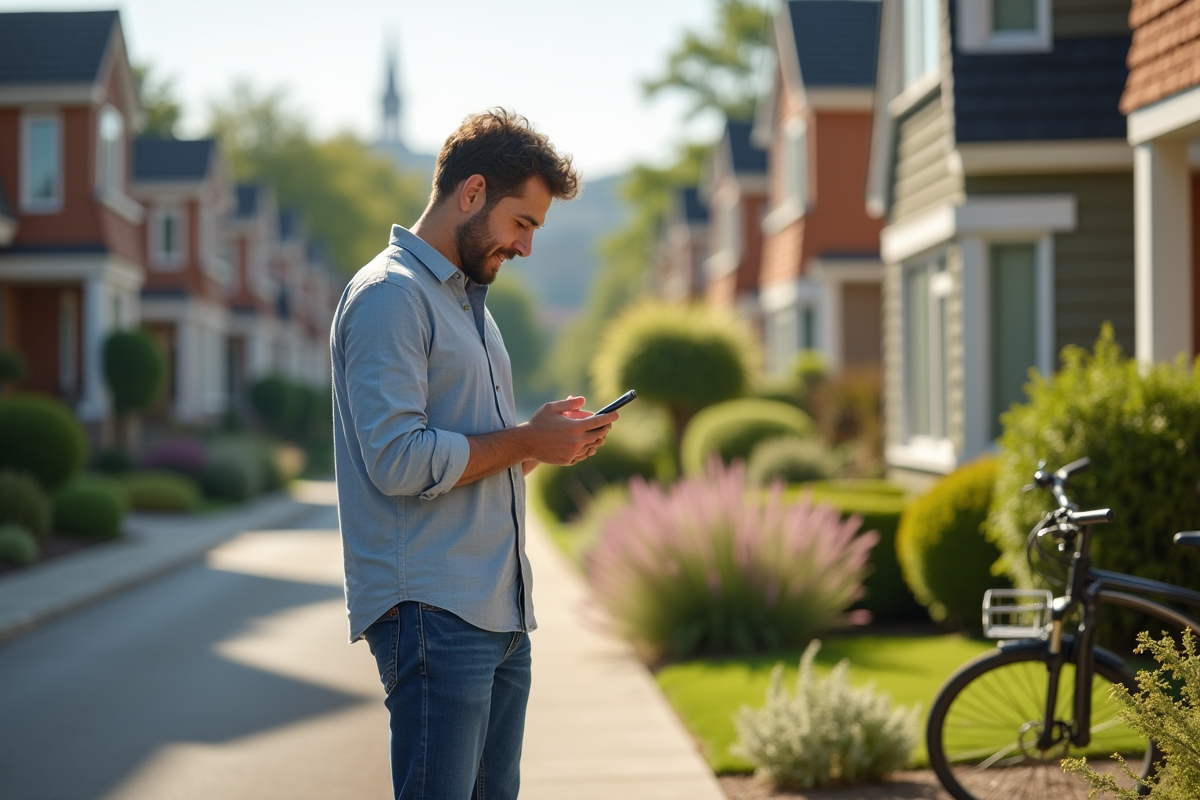 Homme décontracté comparant des biens sur smartphone