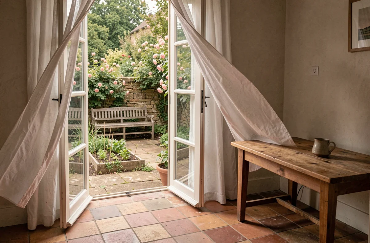 Vue intérieure d'une petite maison de location avec jardin privatif en Bourgogne