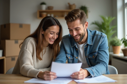 Jeune couple souriant en préparant leur déménagement