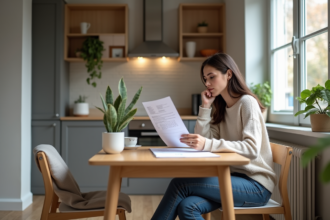 Jeune femme en intérieur moderne examine un contrat de location