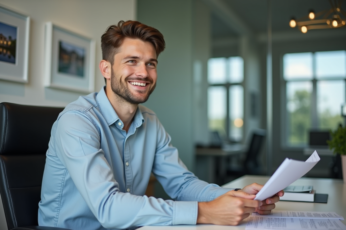 Jeune homme discutant avec un conseiller en location immobiliere