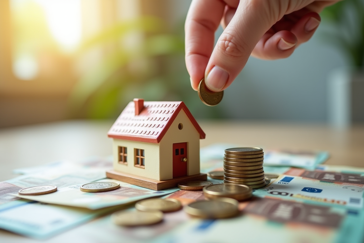 Main déplaçant une pièce vers une maison miniature entourée d