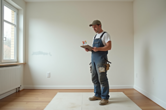 Peintre homme dans une maison moderne en intérieur