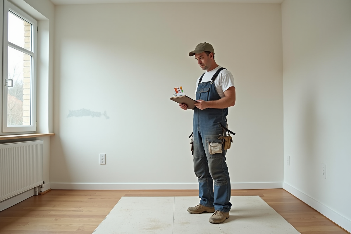 Peintre homme dans une maison moderne en intérieur