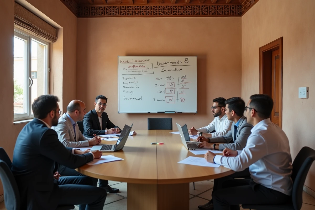 Réunion de syndic de copropriété dans une résidence à Marrakech avec discussion du budget et du règlement