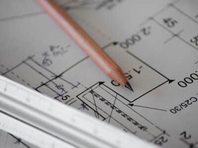 plan de maison et crayon de bois